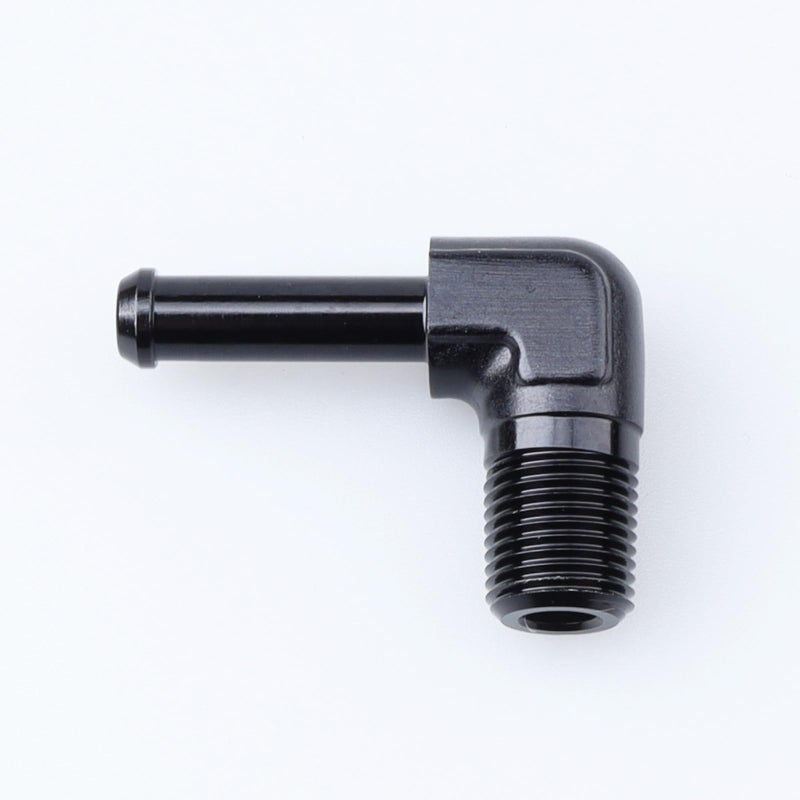 AC PERFORMANCE 1/8" NPT Male to 1/4" Hose Barb Fitting Adapter 90 Degree Aluminum Black Fit for 4AN Push on Hose - Image 1